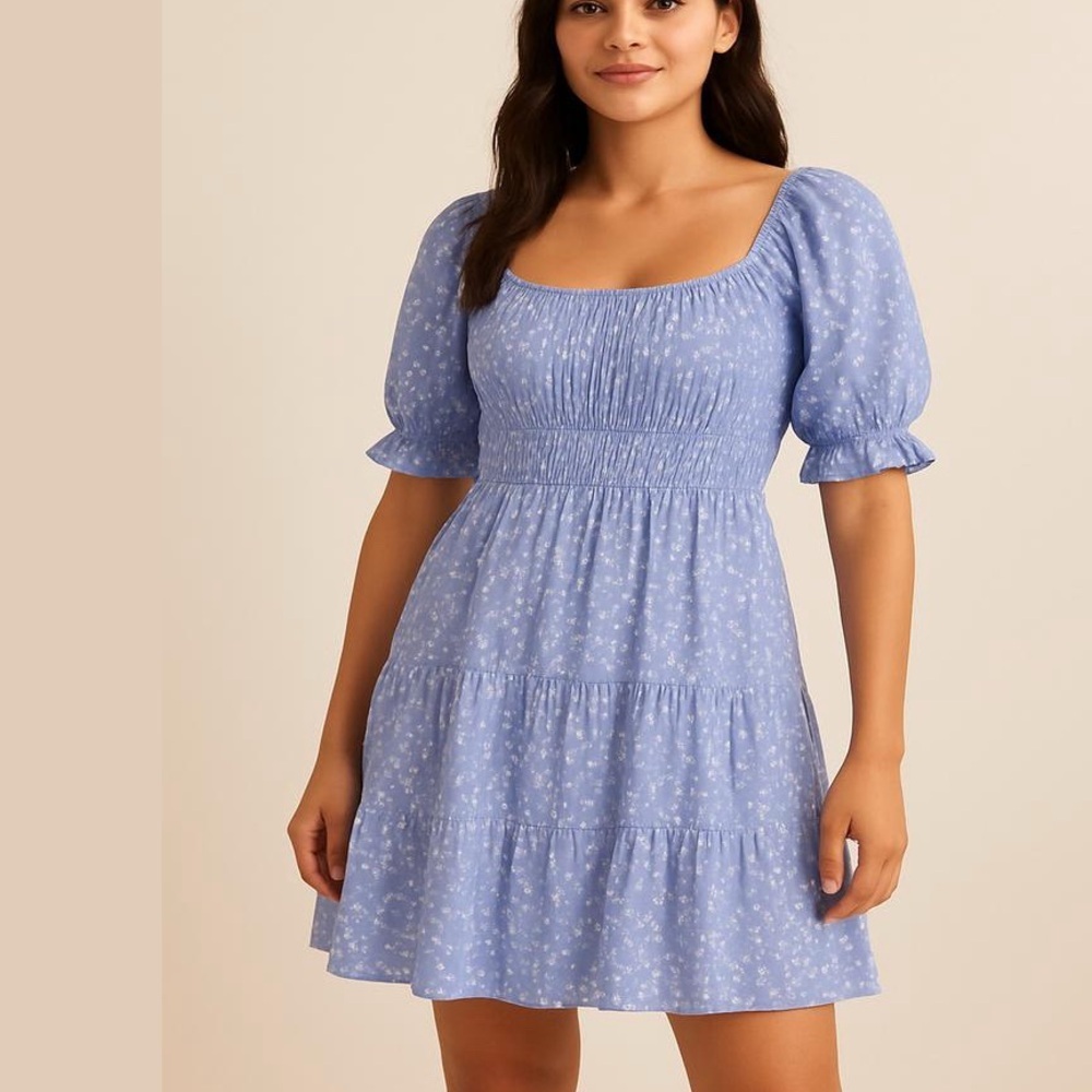 Gabby Skye Lavender Tiered Dress with White Polkadot Pattern short sleeve Sz M